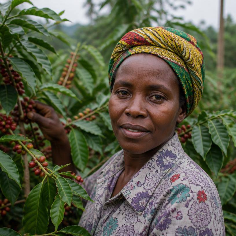 Portrait d'Immaculée, caféicultrice à Kayanza, dans sa plantation